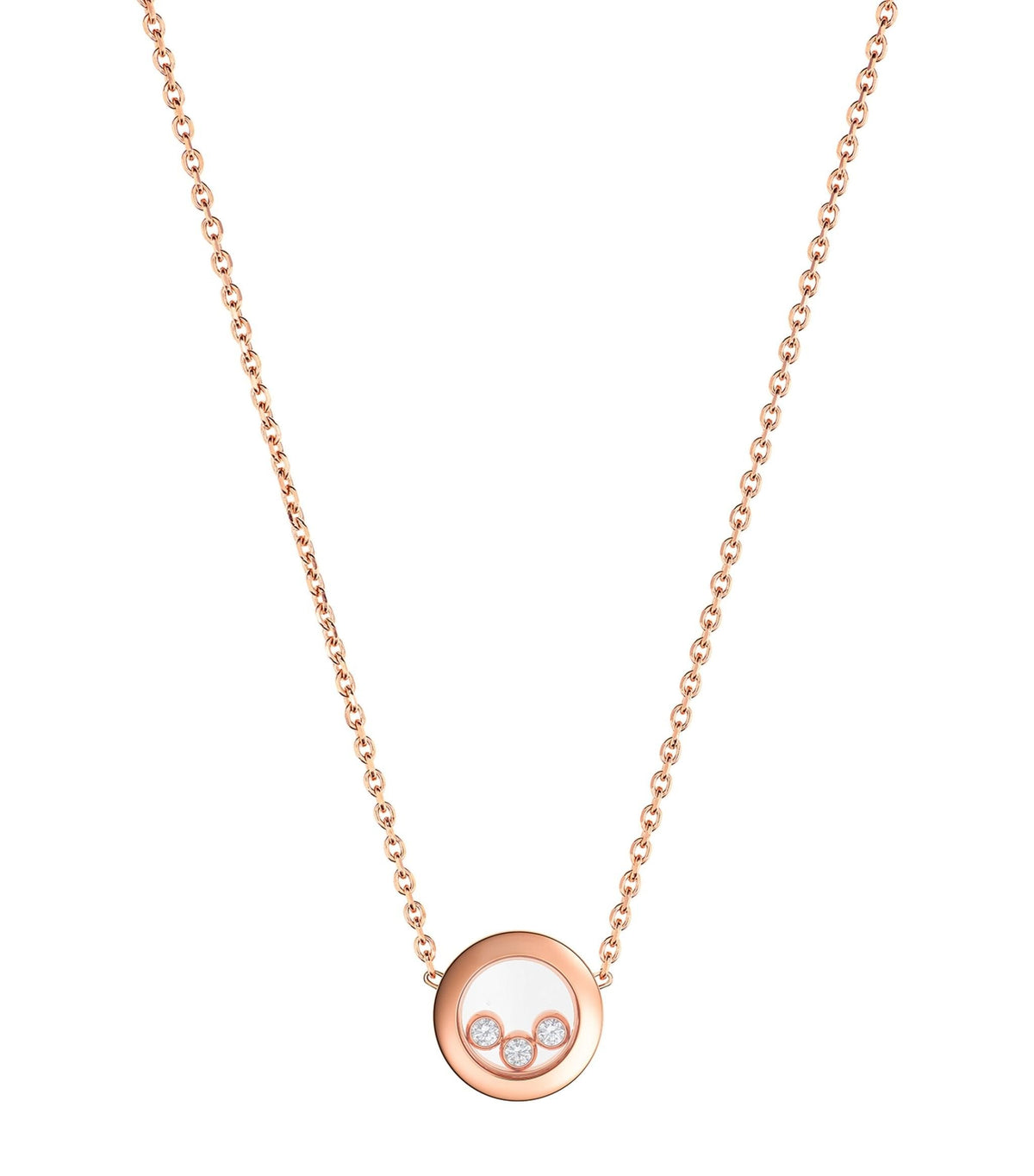CHOPARD HAPPY PEDANT PINK GOLD 3 DIAMOND NECKLACE